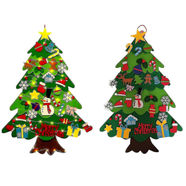 Gjør-det-selv filt juletre for barn gave, med avtagbare 32 stk ornamenter til jul nyttårsdekor