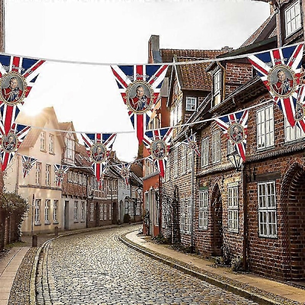 Kong Charles III Flagguirlande Charles 3. Union Jack Flagguirlander 8.2ft Britiske Flag Coronation Flag Kong Ch