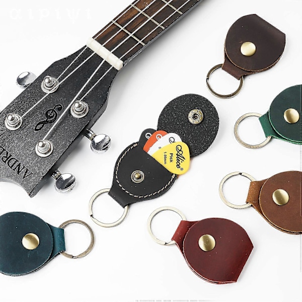 Nøglering Guitar Plektrum Holder Plektrum Holder Plektrum Læder Sort