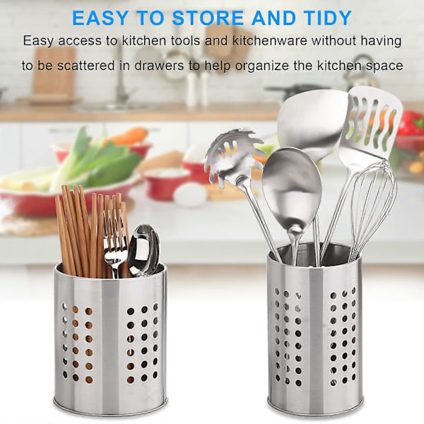 2 stk Holder Kjøkkenredskap Organizer Bestikk Avløp Rustfritt Stål Matlaging Redskap Caddy Metall Bestikk Holder Servise Oppbevaring
