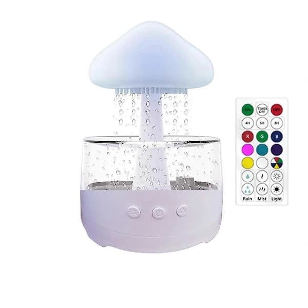 Regnsky-luftfukter, sopp-luftfukter, sky-luftfukter med justerbart LED-lys, regnsky-diffuser, fjernkontroll
