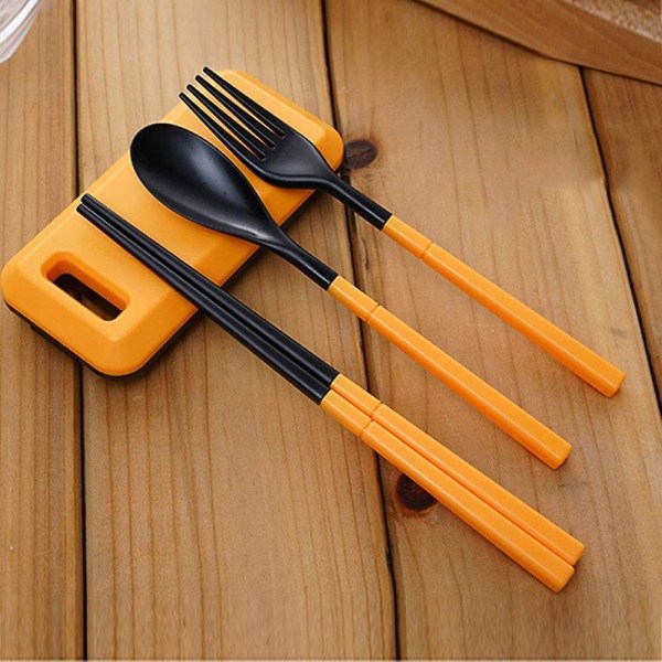 3 In 1 Abs Folding Dinnerware Cutlery Fork Chopsticks Set With Storage Box Outdoor Kamp Camping Hiking Traveling Tableware Set 1 X Spoon, 1 X Fork, 1