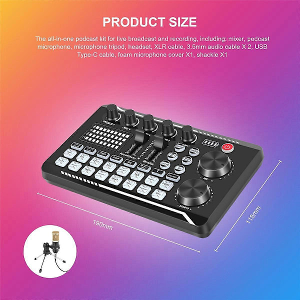 F998 Ljudkortssats, BM-800 Mikrofonpaket, med Live Ljudkort, Audiomixer Kondensator PC Gaming Mic