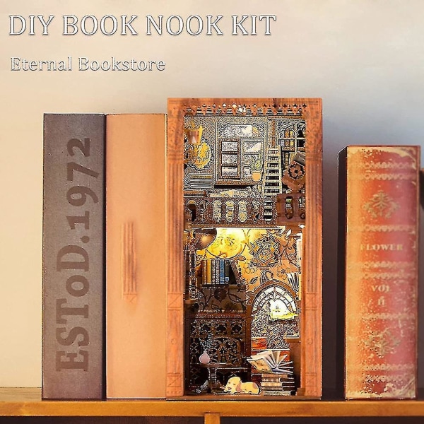 Uusi tee-se-itse Book Nook Kit 3D puiset palapelien kirjanpäät - Tee itse kirjanokki, hyllyn sisäosien sisustus Puinen sisustus Mo