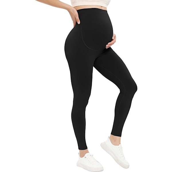 Graviditets Leggings med Blød Maveunderstøttelse Elastisk Justerbar Højtaljet Graviditetsbukser Yoga Pyjamas - Sort