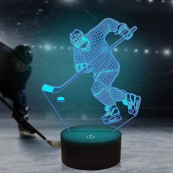 Hockey Night Light,attoe Ishockeyspelare 3d Illusion Lampa För Pojkar Rumsinredning Med Fjärrkontroll + Touch 16 Färger Blinkande Byte av skrivbordslampor För Barn Sp