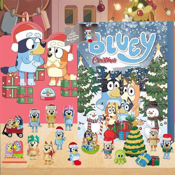 Bluey 2023 joulun adventtikalenteri, 24 päivän joulukalenterit, 24 kpl söpöjä piirrettyjä Bluey pentufiguurit nukke joulusukkalahjat
