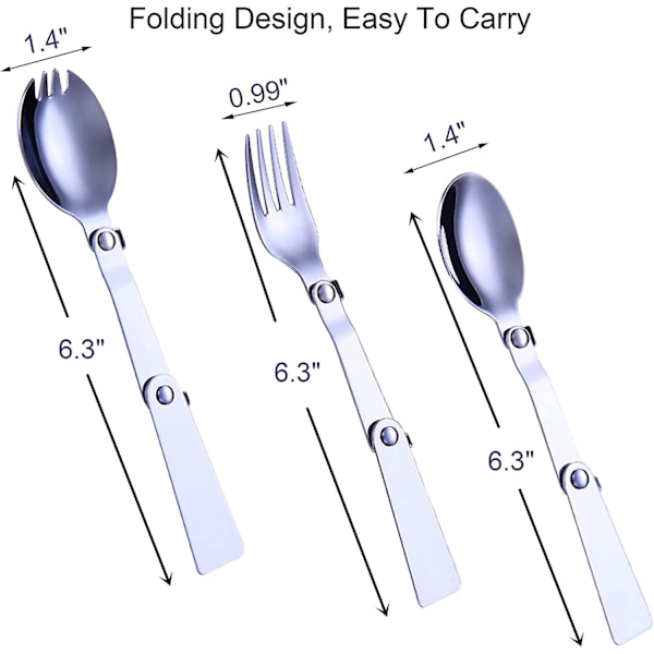 Foldbar Ske og Gaffel Sæt Foldbar Ske og Gaffel Rustfrit Stål Til Termos, Camping Og Udendørs Sølv 3stk