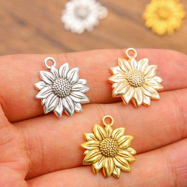 3 färger 19*22mm DIY smycken tillbehör solros solros blomma hänge bagage kläder tillbehör
