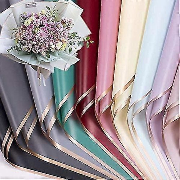 20 ark / 10 farger gullkant blomsterinnpakningspapir, blomsterbutikk-forsyninger, DIY-håndverk, gaveinnpakning eller gaveeskeinnpakning, vanntett Flor