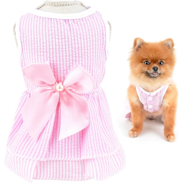Söt Husdjursrosett Randig Prinsessklänning för Små Hundar Katter Kvinnor Valpar Sommarklänning Flerskiktskjol Yorkshire Terrier Chihuahua Sommarklänning, Rosa, XL