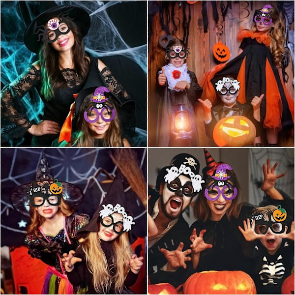 4 kpl Halloween-silmälaseja Halloween-juhliin, Cosplay-rekvisiitta-silmälasit Uutuussilmälasit Lapsille Hauskat Hämähäkki Kurpitsa Aave Silmälasit Halloween-teema
