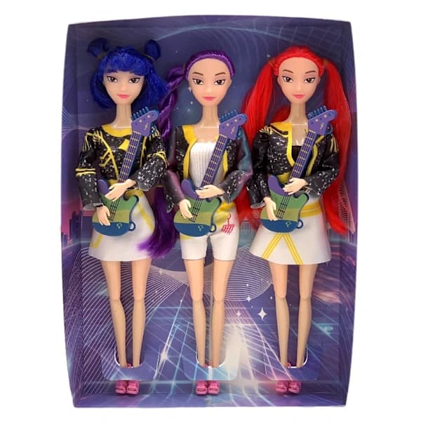 K-POP Devil Hunter Girl Group Ny Vit Kostym Gitarr Anime Dockleksaksset (3-personers set)