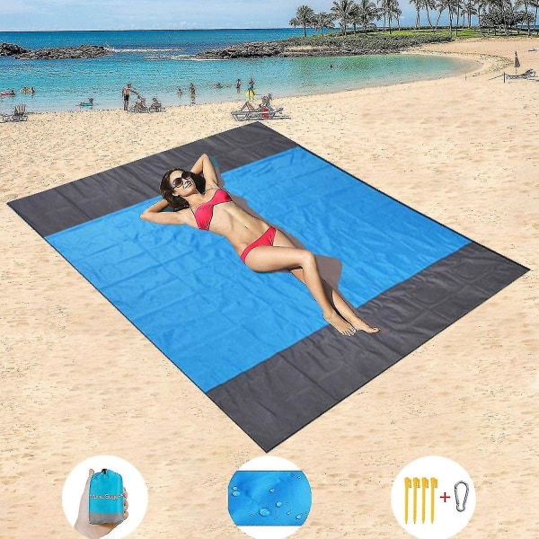 Rantamatto, erittäin suuri 200 cm x 210 cm vedenpitävä hiekkaa hylkivä piknikpeite, konepestävä nylon , 4 kiilaa