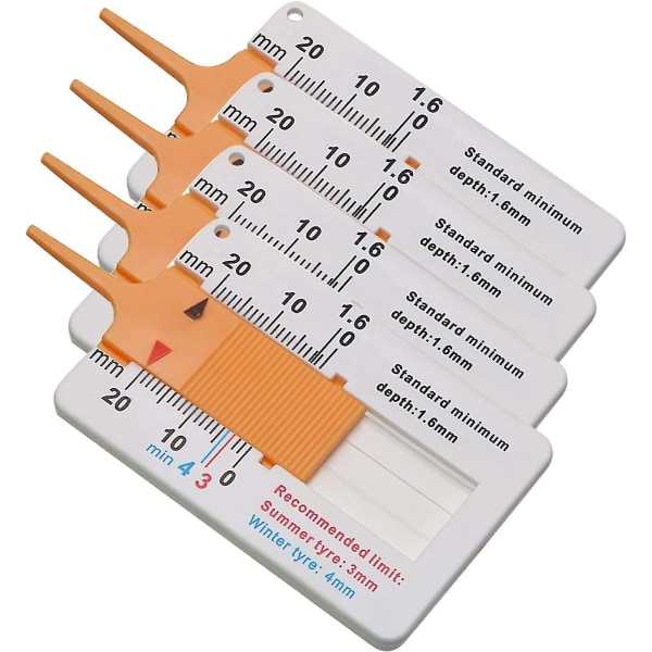4 delar mönsterdjupsmätare, 0-20 mm mönsterdjupmätområde, motorcykelfack Justerbart djupmätverktyg (orange)