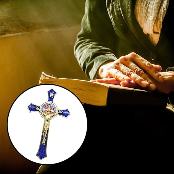 1/2/3/5 väggkors i zinklegering med Jesusstaty blå 12x7 cm 1 set