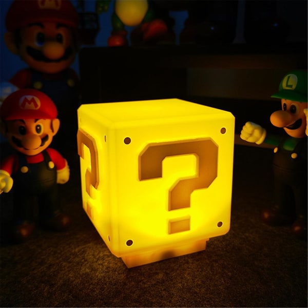 Super Mario Bros Spørgsmål Blok Led Natlys Med Lyd Usb Genopladelig Atmosfære Lamp Gaver