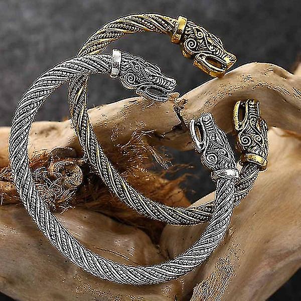 Mænds Wolf Head Armbånd Viking Smykker Modetilbehør Guld/sølvbelagt Viking Armbånd Mænds Armbånd