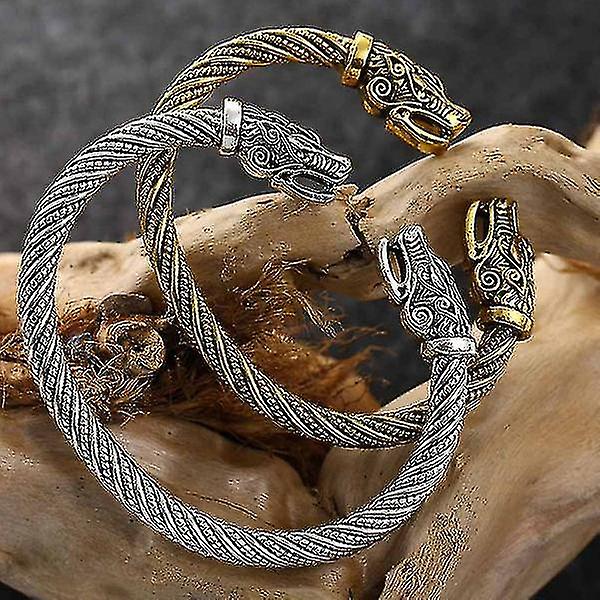 Varghuvud för män Vikingsmycken Modeaccessoarer Guld/silverbelagda Vikingarmband Herrarmband