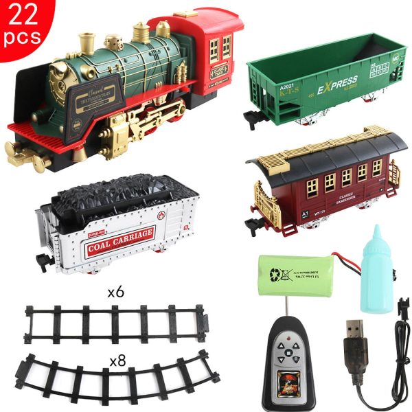 Juletog legetøjssæt,togbaner legetøj med fjernbetjening damplys Lyd,gaver til børn drenge piger