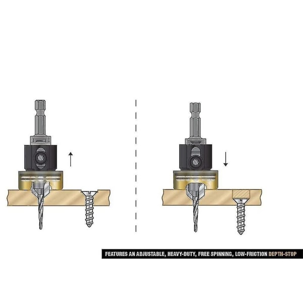 Træbearbejdning undersænkebor med hårdmetal spids Justerbar dybde No-thrust Kugle til 3/8x3/32 X1/4 Coun