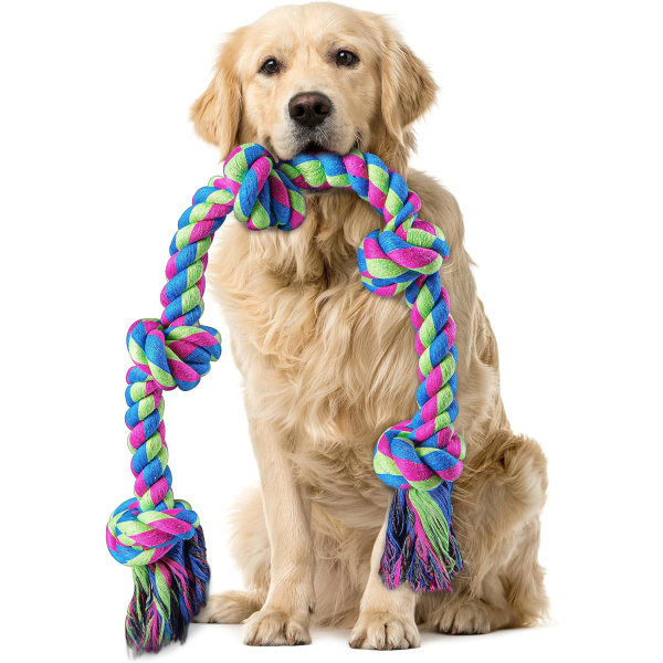 Dog Rope Toy for Large Medium Dogs, Indestructible Dog Rope Chew Toy, 37 Inch 5 Knot Sturdy Dog Pull Toy for Teeth Cleaning, Tug of War