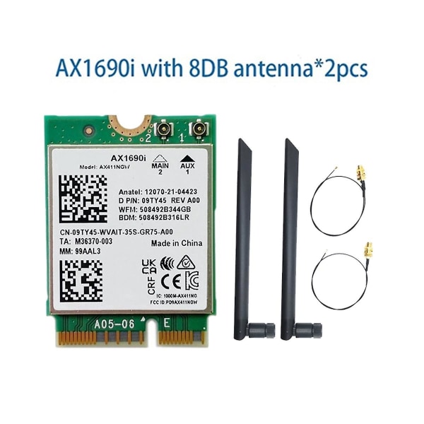 Ax1690i Wifi-kort+2x8db Antenne Ax411 Wi-fi 6e Speed ​​2,4 Gbps 802.11ax 2.4/5/6ghz Bluetooth 5.3 Wir