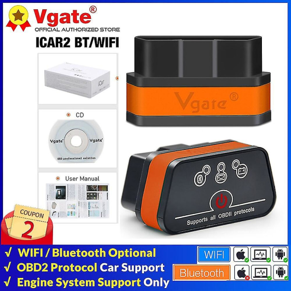 Vgate Icar2 Bluetooth/wifi Obd2 Diagnostikverktyg Elm327 Obd 2 Scanner Mini Elm 327 Icar 2 kompatibel med Android/pc/ios Obdii kodläsare
