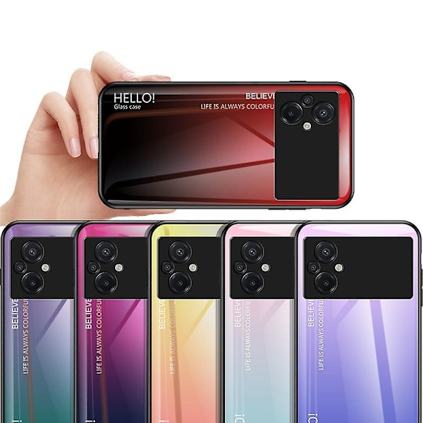 Telefondeksel for Xiaomi Poco M5 4G, herdet glass + PC + TPU stilig gradientfarge mobiltelefondeksel