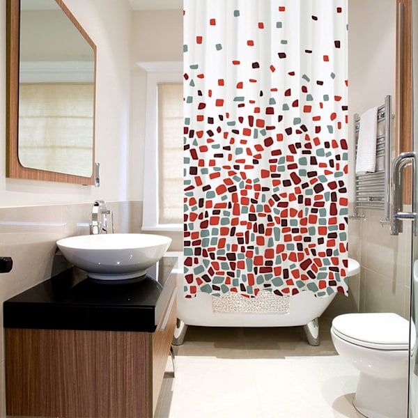 Badeværelsesbrusforhæng - skimmelresistent - Mosaik rød, 180 x 180 cm (71 x 71 tommer) | Vandafvisende stof | 100% polyester