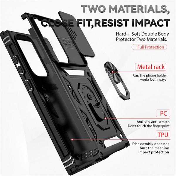 Passer til SM S24 Ring Push Window Mobiltelefondeksel To-i-ett Brakett Anti-fall Beskyttende Deksel Silver