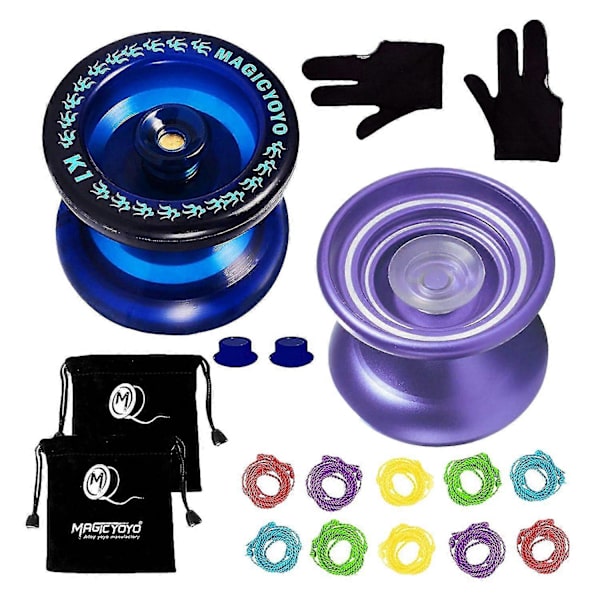 K1 Blue+k7 Lila Responsiv Barnvänlig Yoyo för Nybörjare Hållbar ABS Yoyoalloy Responsiv Legering Yoyo Med