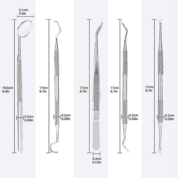 Ammattimaiset hammashoitotyökalut, koiran hammaskiven poistaja ja kaavin ruostumattomasta teräksestä, - 5 pakkausta ruostumattomasta teräksestä valmistettuja hammaskuorintavälineitä koirille