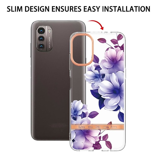 Nokia G21/G11 YB IMD-8 -sarjan kukkakuvioinen pehmeä TPU-kotelo, sähköpinnoitettu IMD-sormenjälkiä hylkivä suojus