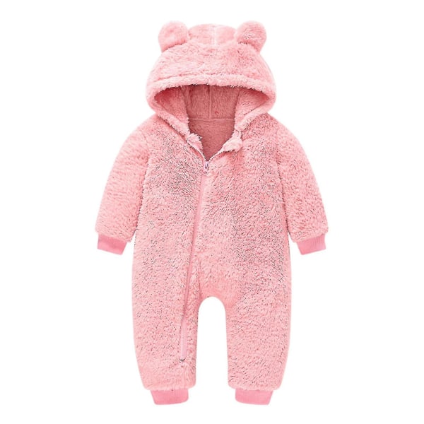 Plys jumpsuit til børn med hætte og søde bjørneører Hætte lynlås Onesie pyjamas