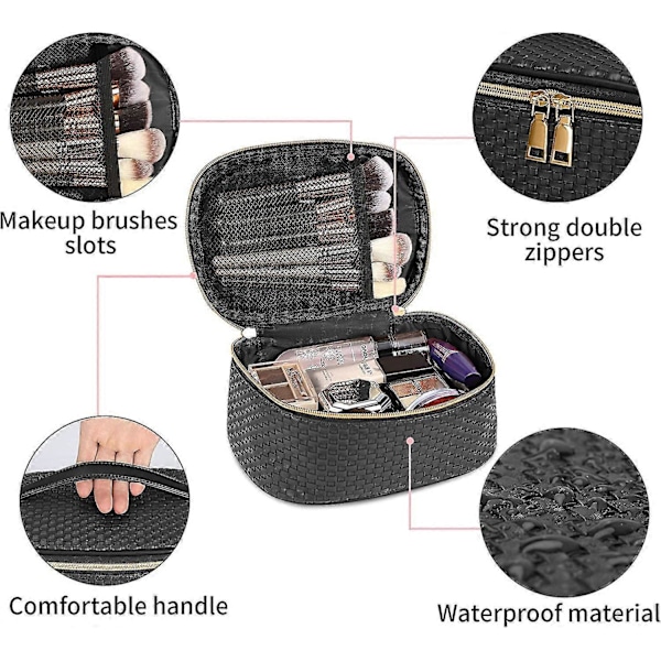 Makeup Taske 3 Stk Vandafvisende Kosmetik Sæt Bærbar Rejse Kosmetik Multifunktionel Organizer Opbevaring Vævet Toilettaske Sort