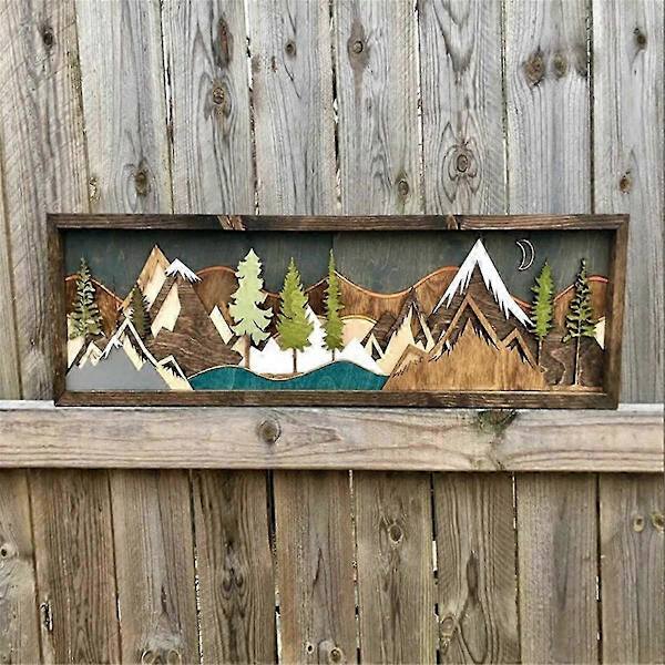 Träväggskonst Wood Mountain - Takkonst Dekoration Solnedgång Månscen Dekoration C