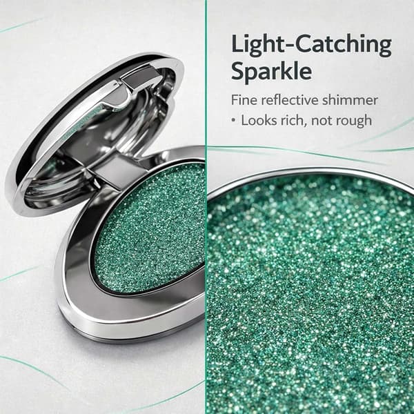 Emerald Shimmer Single Eyeshadow – Metallisk grøn perlemorspresset pudder, hjerteformet kompakt...