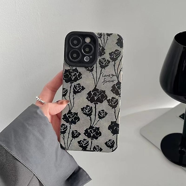 For iPhone 14 Pro Max deksel grå rose blomstermønster myk TPU mobiltelefondeksel