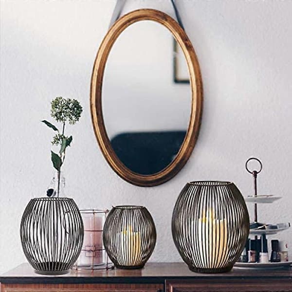 Ljusstake i metalltråd, oval korg - L