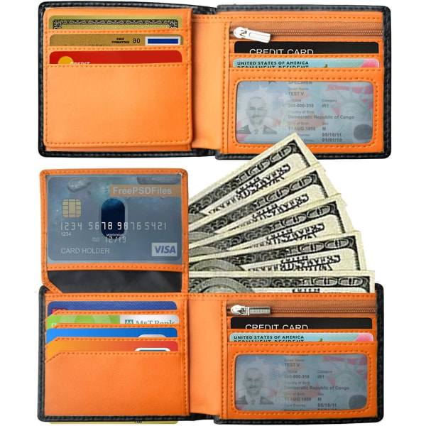 Miesten lompakko, Rfid-estävä lompakko, miesten lompakot, kaksiosainen lompakko, käännettävä lompakko, miesten lompakot, ohut kaksiosainen lompakko, 2 id -ikkunalompakko, Superfine Fiber