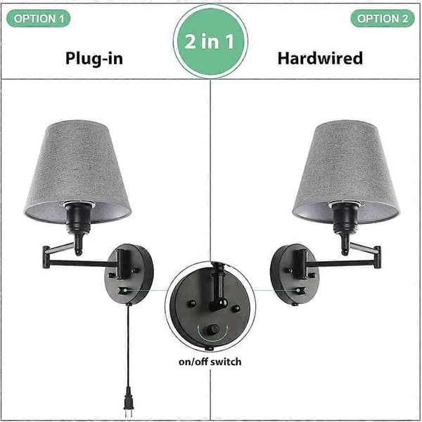 2-pack industriella vägglampor, metall vägglampa för sovrum, grå