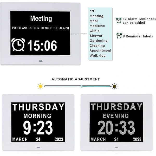 Demensur alzheimers ur & stort digitalt kalenderur til seniorer,ur med dag og dato f