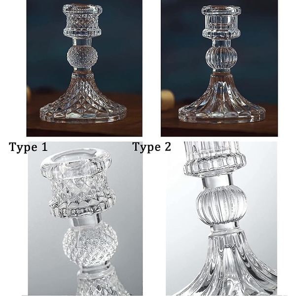 Kristallglasljusstakar set med 2, dekorativa ljusstakar avsmalnande ljus av klart glas