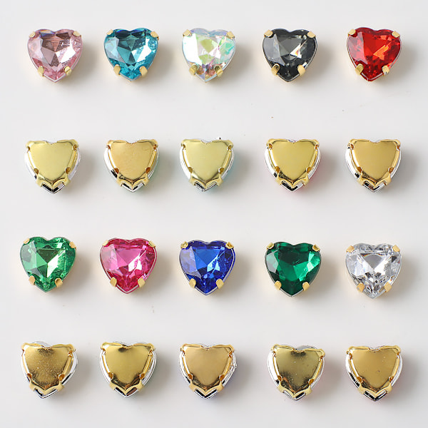 10MM persika hjärta kärlek kristallglas klo diamant diy smycken accessoarer kläder bröllopsskor väska material