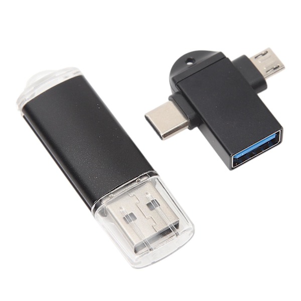 USB-muistitikku Kompakti Kannettava USB-muistitikku USB-liittimellä Type C- ja Micro USB -sovittimella Windows 98:lle OS X 9:lle Musta 128 Gt