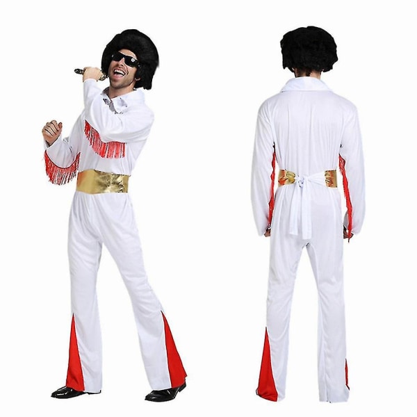 Rion Carnival Cosplay Rock Star Kostymer Superfest Sångare Vuxen Elvis Presley Tyg Halloween Performance Kläder Jumpsuit+bälte