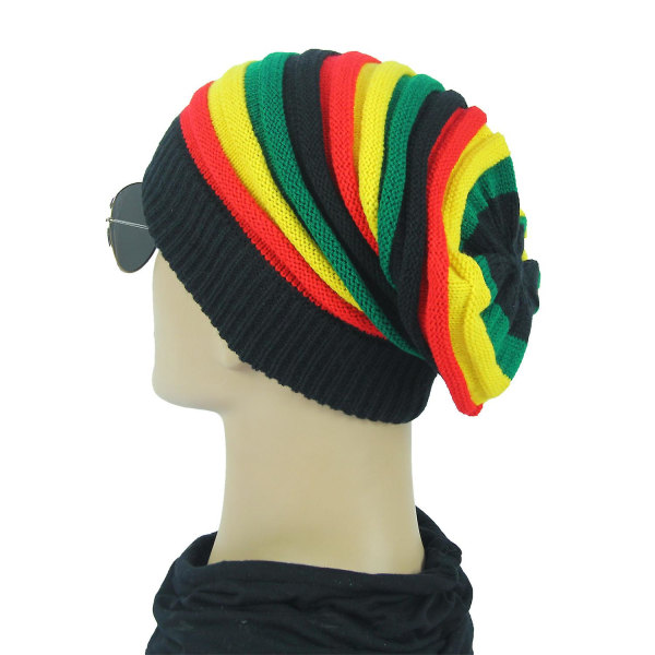 Dww-fashion Bob Marley Jamaican Reggae Cap Flerfärgad Randig Rasta Hat Slouchy Baggie Beanie Skullies Gorro Rasta Dam