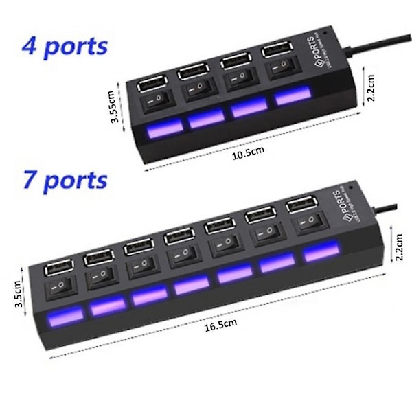 Ryra Usb 2.0 Hub Usb Hub 2.0 Multi Usb Splitter Hub Använd Strömförsörjningsadapter 4/7 Port Multipel Expander 2.0 Usb Hub Med Strömbrytare För Pc