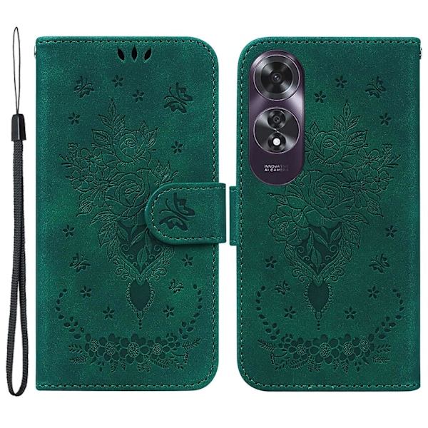 For Oppo A60 4G Case PU Leather Stand Wallet Phone Cover Flower Imprint - Green